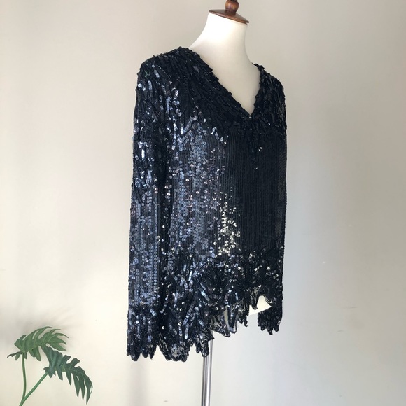 Silk and Sequins Black Formal Top Miss Poillette P - Picture 9 of 10